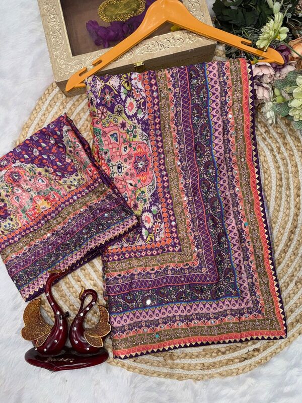 Soft Chinnon with beautiful print Saree