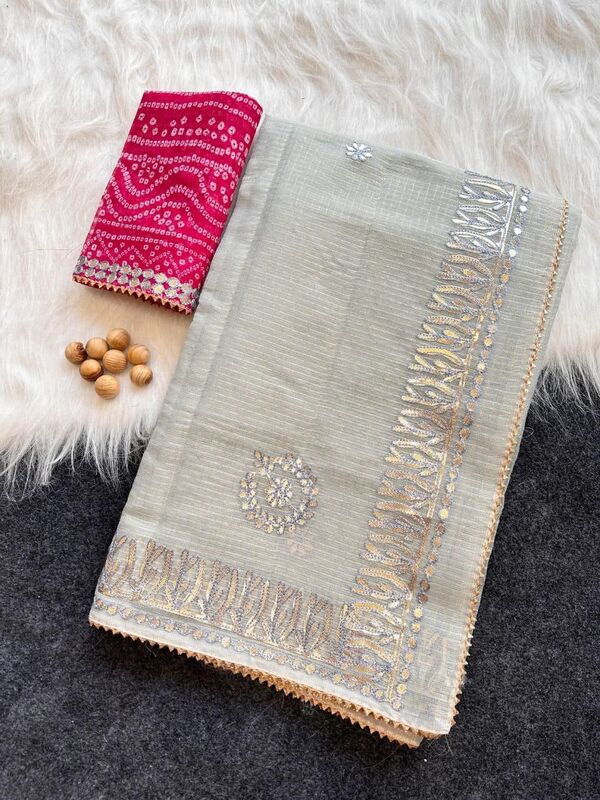 Cotton fabric with bandhani print Saree