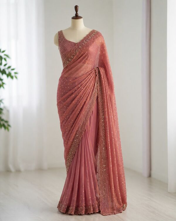 Jarkhan work with stone work Saree