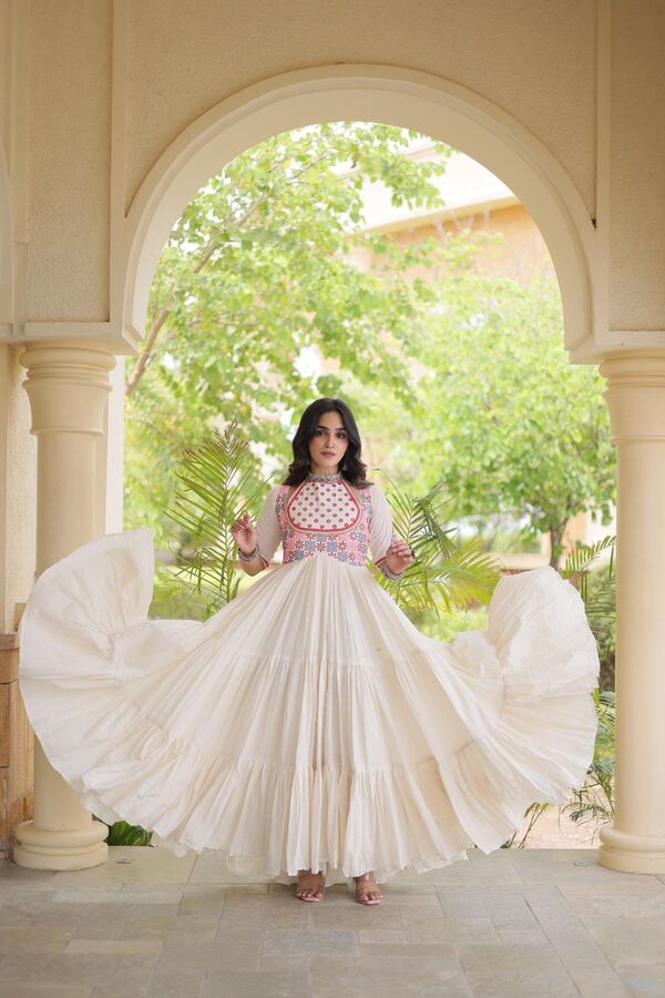 Kora Cotton with Multi Thread Embroidered Dress