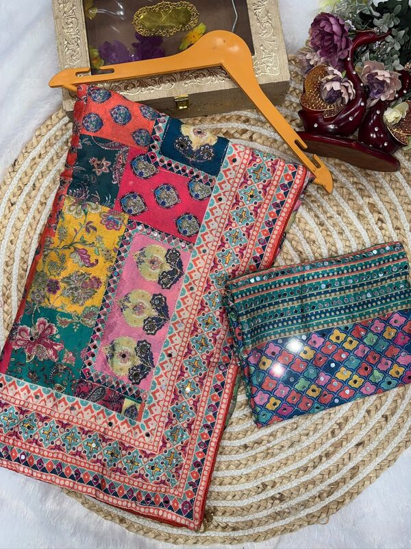 Hand real mirror work Saree