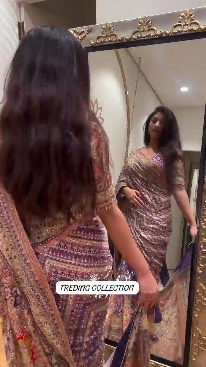 Soft Chinnon with beautiful print Saree
